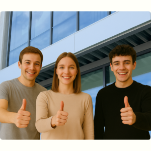 Fornøyde mennesker med tommel opp